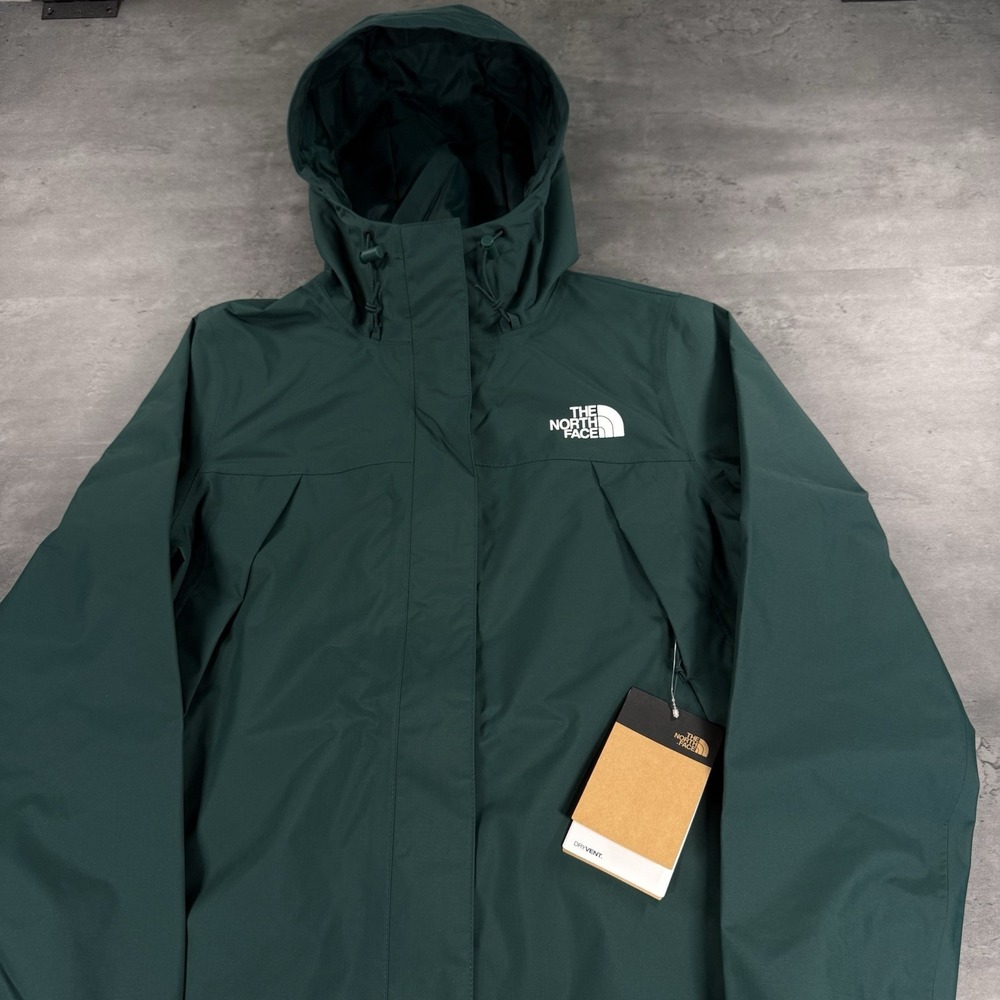 North Face Antora Rain Parka Jacket‎ XS Nori Green Dark Dryvent Zip Hooded Coat - Picture 2 of 13